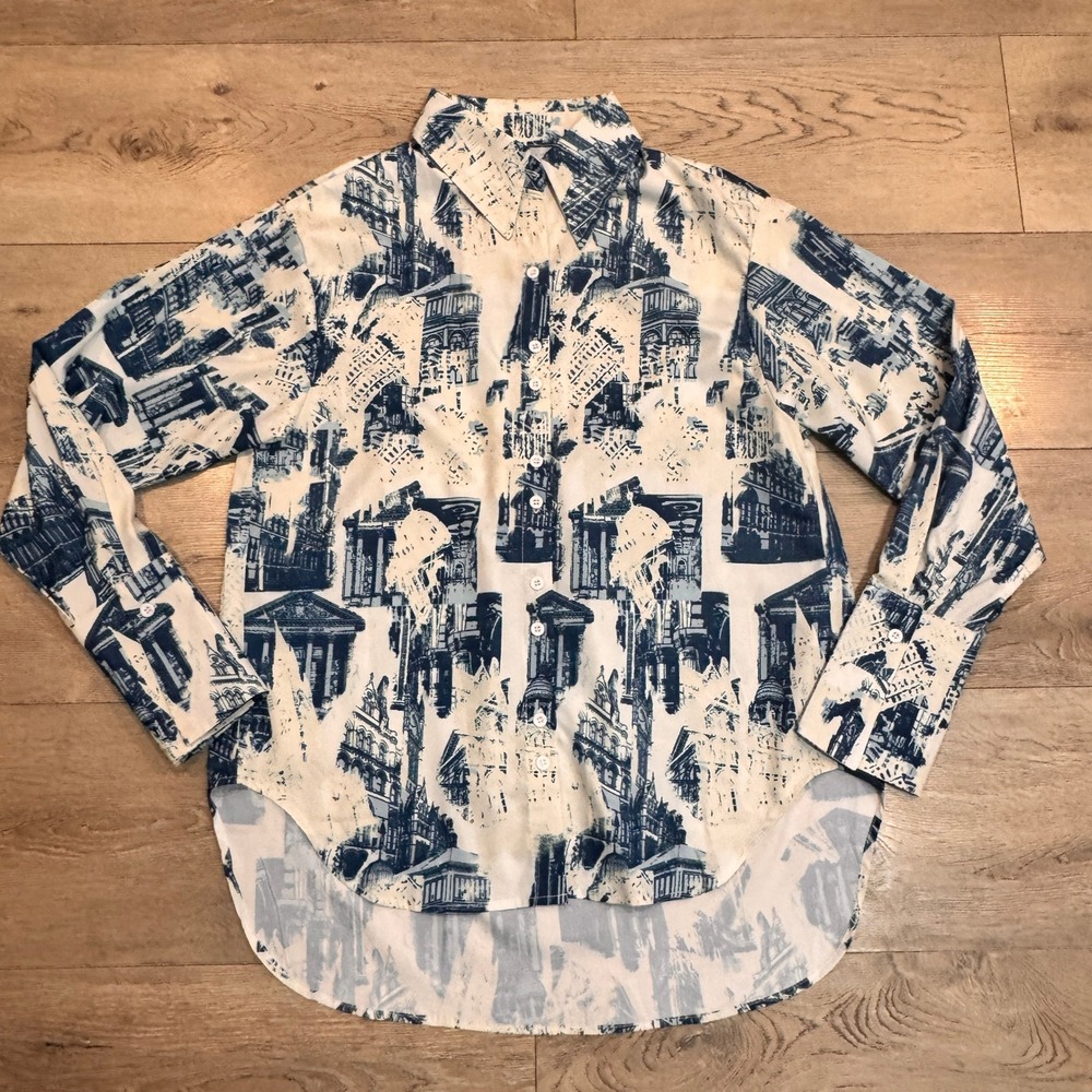 SHEIN Womens Medium M Button Down Long Sleeve Architectural Print Shirt Top